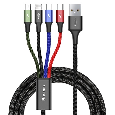 Кабель Baseus 4в1 (Type-C 3шт, Lighting, MicroUSB)