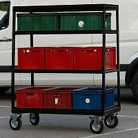 Тележка №4 (Для евроящиков или света) три полки + полка верхняя с бортиками